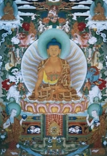 Vajrasattva deity artwork in vibrant traditional Tibetan Buddhist style.