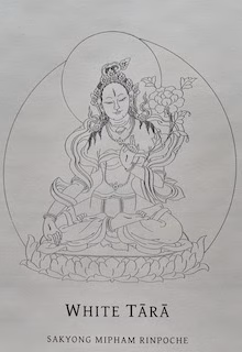 White tara Buddhist deity drawing for spiritual enlightenment and protection.